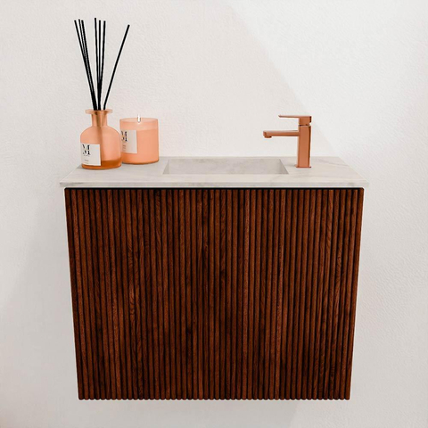 Mondiaz JOYA-DLUX Meuble de salle de bains - 50cm - couleur Ruby - Vasque FAYE position Droite 1 trou de robinet couleur Ostra. SW1423746