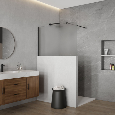Fortifura Galeria Halfhoge Inloopdouche - 110x80cm - glas - 8mm - nano - met profiel en stabilisatiestang - mat zwart SW1248368