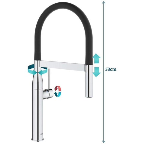 Grohe Essence New Keukenkraan - hoog - uittrekbare uitloop - 2 straalsoorten - met profesionele handdouche - chroom SW86841
