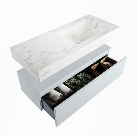 MONDIAZ ALAN - DLUX Ensemble de meuble de salle de bains - 110cm - meuble bas - Clay - 1 tiroir - lavabo suspendu - vasque à droite - 0 trous de robinet - Opalo SW806810