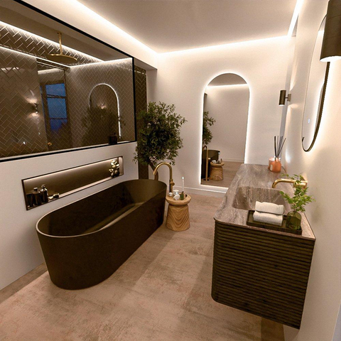 Mondiaz CIRO-DLUX Ensemble de meubles de salle de bains - 170x45x50cm - plan vasque Solid surface Oza - 1 vasque à droite - sans trous de robinetterie - 4 tiroirs - Shadow SW1532661