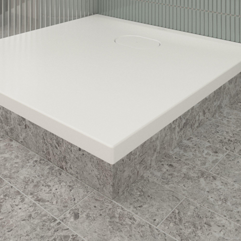 Villeroy & Boch Ecora douchebak - 80x80x3.5cm - afvoer korte zijde - stone white (wit) SW1559020