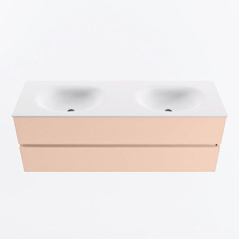 MONDIAZ VICA Ensemble meuble de salle de bains - 140cm - sous-élément rosee - 2 tiroirs - lavabo moon double - 2 trous de robinet - version haute 60cm - talc SW1080360