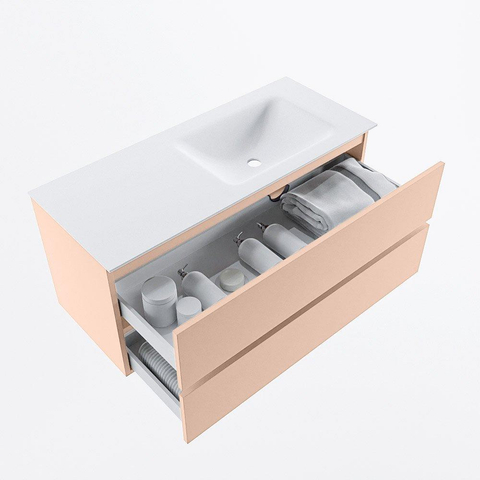 MONDIAZ VICA Badkamermeubelset - 110cm - onderkast rosee- 2 lades - wastafel cloud rechts - 1 kraangat - 60cm hoge versie - talc SW1083317