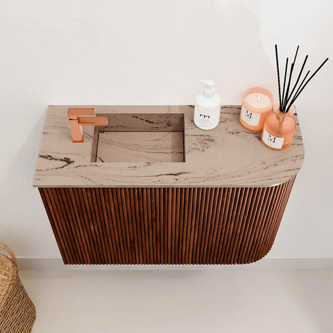 Mondiaz JOYA-DLUX 61.6cm toiletmeubel - ronding rechts kleur Ruby - Wastafel FAYE positie Links 1 kraangat kleur Arena. SW1425288