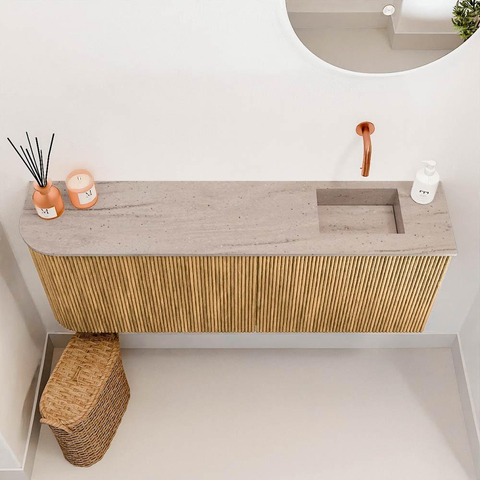 Mondiaz JOYA-DLUX 111.6cm toiletmeubel - ronding links kleur Oak - Wastafel FAYE positie Rechts Zonder kraangat kleur Saba. SW1424211