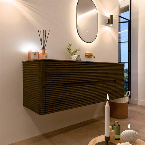 Mondiaz CIRO-DLUX Badkamermeubelset - 140x45x50cm - Solid surface wastafel Oza - 1 wasbak Rechts - zonder kraangaten - 4 lades - Shadow SW1532645