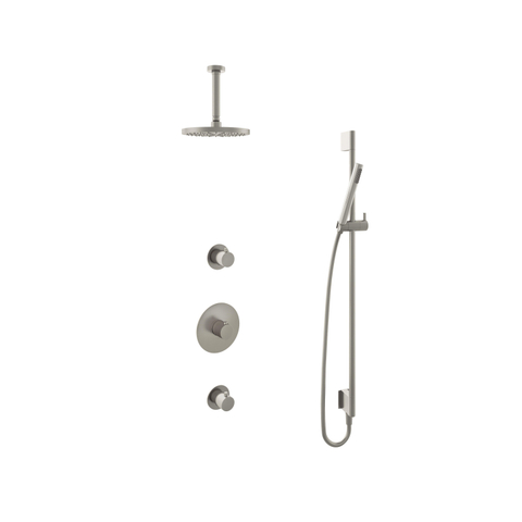 Hotbath Buddy IBS - Regendoucheset - 15cm plafondarm - 20cm ronde hoofddouche - staafhanddouche - glijstang - 2 stopkranen - geborsteld nikkel (RVS) SW298887
