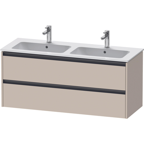 Duravit Ketho.2 Wastafelonderbouwkast - met 2 laden - voor dubbele wastafel - 128x48x55cm - met grepen antraciet - taupe supermat SW772429