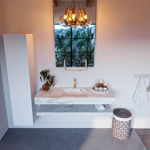 Mondiaz ALAN-DLUX Ensemble de meuble - 130cm - meuble Frappe mat - 0 tiroirs - Lavabo Cloud Frappe suspendu - vasque Centre - 1 trou de robinet SW809236
