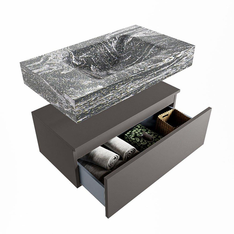 MONDIAZ ALAN - DLUX Badkamermeubelset - 80cm - onderkast - Dark grey - 1 lade - vrijhangende wastafel - wasbak midden - 1 kraangat - Lava SW808180