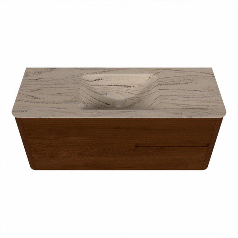 Mondiaz CIRO-DLUX Badkamermeubelset - 120x45x50cm - Solid surface wastafel Arena - 1 wasbak Midden - 1 kraangat - 2 lades - Ruby SW1531700