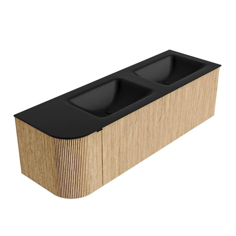 MONDIAZ KURVE Meuble de salle de bains 145 cm avec module 25 L couleur Chêne avec 1 tiroir et 1 porte. Lavabo CLOUD double / à droite 2 trous de robinet Urban. SW1138422
