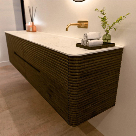Mondiaz CIRO-DLUX Ensemble de meubles de salle de bains - 190x45x50cm - vasque en solid surface Opalo - 1 lavabo à droite - sans trous de robinet - 4 tiroirs - Shadow SW1532445