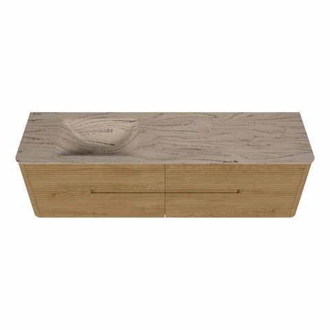 Mondiaz CIRO-DLUX Ensemble de meubles de salle de bains - 170x45x50cm - plan vasque en solid surface Arena - 1 vasque à gauche - sans trous de robinet - 4 tiroirs - Chêne SW1531356