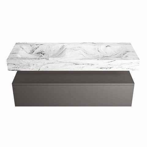 Mondiaz ALAN-DLUX Ensemble de meuble - 130cm - meuble Dark grey mat - 1 tiroir - Lavabo Cloud Glace suspendu - vasque Gauche et droite - 2 trous de robinet SW805469