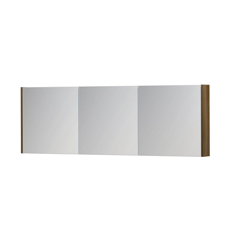 INK SPK1 Spiegelkast - 180x14x60cm - 3 deuren - dubbelzijdige Spiegel - schakelaar en stopcontact - eiken Massief eiken Ash grey SW493970