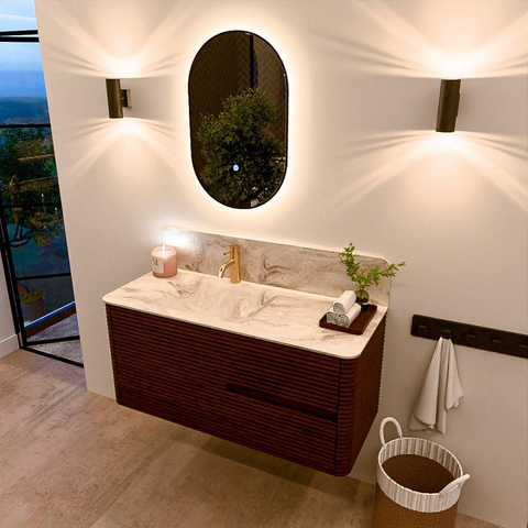 Mondiaz CIRO-DLUX Ensemble de meubles de salle de bains - 110x45x50cm - vasque solid surface Frappe - 1 bassin à gauche - 1 trou de robinet - 2 tiroirs - Ruby SW1531298