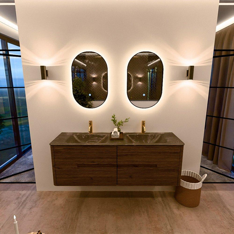 Mondiaz CIRO-DLUX Badkamermeubelset - 150x45x50cm - Solid surface wastafel Lava - 2 wasbak Dubbel - 2 kraangaten - 4 lades - Dusk SW1533045