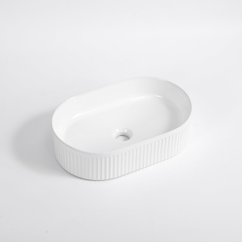 FugaFlow Efficiente Arredo waskom - 50x32x12cm - geribbeld - ovaal - keramiek - wit mat SW1472862