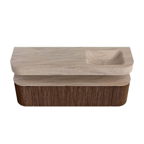 MONDIAZ THOR-DLUX 160cm meuble de salle de bains arrondi gauche + droite couleur Walnut avec 1 tiroir et 2 portes. Vasque suspendue CLOUD Droite 1 trou de robinet couleur Saba. SW1465344