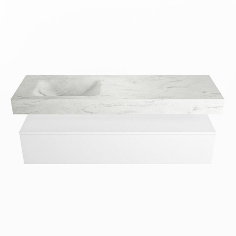 Mondiaz ALAN-DLUX Ensemble de meuble - 150cm - meuble Talc mat - 1 tiroir - Lavabo Cloud Opalo suspendu - vasque Gauche - 1 trou de robinet SW806313