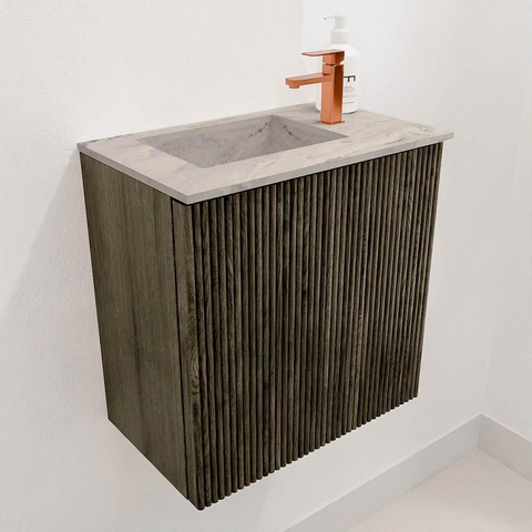 Mondiaz JOYA-DLUX 40cm toiletmeubel - kleur Shadow - Wastafel FAYE positie Links 1 kraangat kleur Glace. SW1422741