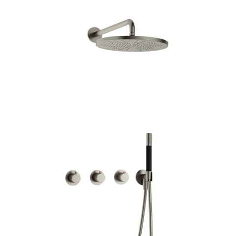 Hotbath Cobber IBS70 Regendoucheset - inbouw - 38.5cm wandarm - 30cm ronde hoofddouche - staafhanddouche - geborsteld nikkel (RVS) SW678023