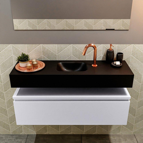 MONDIAZ ANDOR Toiletmeubel - 100x30x30cm - 1 kraangat - 1 lades - cale mat - wasbak midden - Solid surface - Zwart SW474717