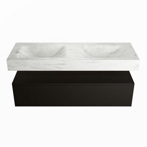 Mondiaz ALAN-DLUX Ensemble de meuble - 130cm - meuble Urban mat - 1 tiroir - Lavabo Cloud Opalo suspendu - vasque Gauche et droite - 0 trous de robinet SW806366