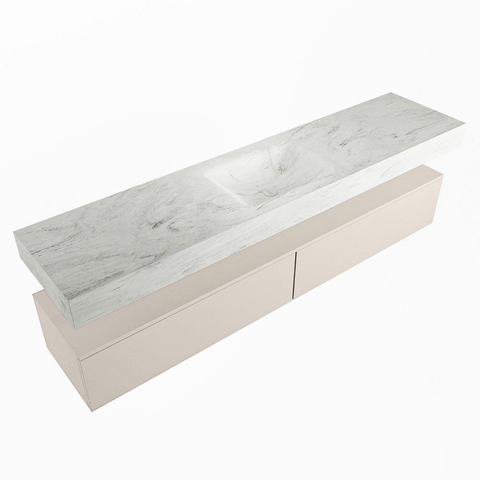 Mondiaz ALAN-DLUX Ensemble de meuble - 200cm - meuble Linen mat - 2 tiroirs - Lavabo Cloud Opalo suspendu - vasque Centre - 0 trous de robinet SW806411