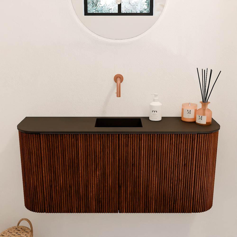 Mondiaz JOYA 93.2cm toiletmeubel - ronding links en rechts kleur Ruby - Wastafel FAYE positie Midden Zonder kraangat kleur Urban. SW1421914