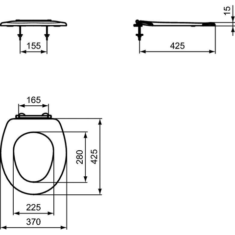 Ideal Standard Contour 21 closetzitting zonder deksel met doorlopende scharnierpen wit 0467003