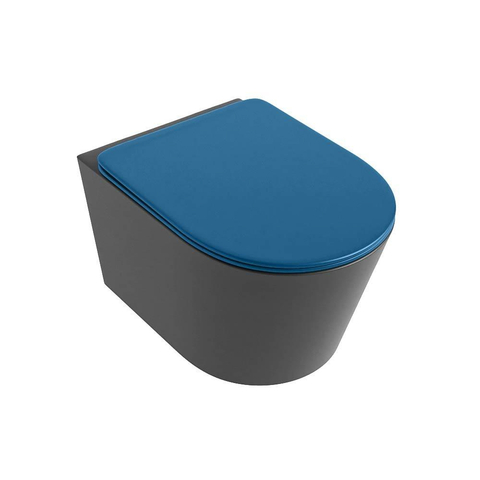 Mondiaz LAVIE hangtoilet – spoelrandloos – 36 x 53 cm – met softclose zitting – Dark grey (grijs), zitting Jeans (blauw) SW1208634