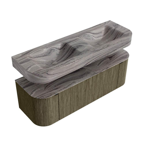 MONDIAZ THOR-DLUX 140cm meuble de salle de bains arrondi gauche + droite couleur Shadow avec 1 tiroir et 2 portes. Vasque suspendue CLOUD Double sans trou de robinet couleur Sombra. SW1464246