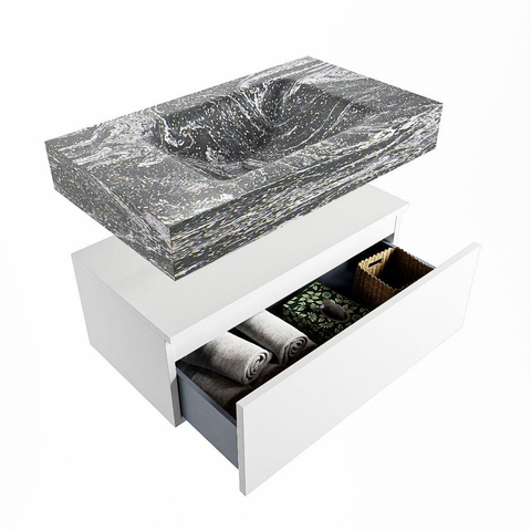 MONDIAZ ALAN - DLUX Badkamermeubelset - 80cm - onderkast - Talc - 1 lade - vrijhangende wastafel - wasbak midden - 0 kraangaten - Lava SW807980