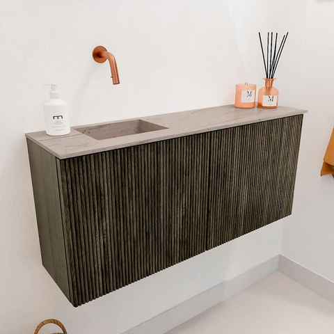 Mondiaz JOYA-DLUX 90cm meuble de salle de bains - couleur Shadow - Vasque FAYE position Gauche Sans trou de robinet couleur Saba. SW1425122
