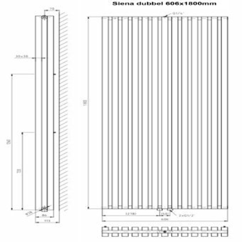 Plieger Siena designradiator verticaal dubbel 1800x606mm 2030W wit 7253145