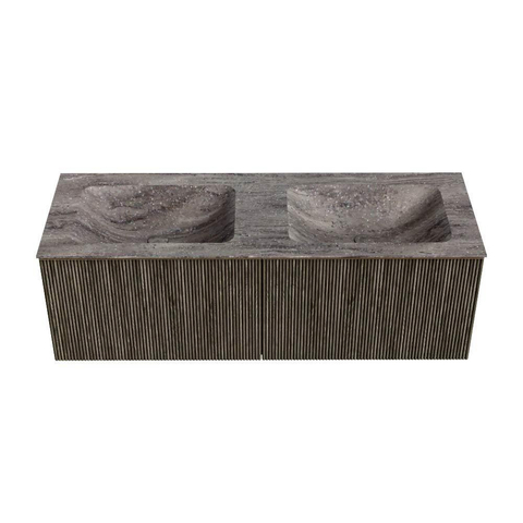 MONDIAZ KURVE-DLUX Meuble de salle de bains 130cm couleur Shadow avec 2 tiroirs et 0 portes. Lavabo LEAF Double 2 trous de robinet Oza. SW1432930