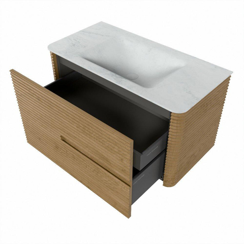 Mondiaz CIRO-DLUX Badkamermeubelset - 90x45x50cm - Solid surface wastafel Opalo - 1 wasbak Midden - zonder kraangaten - 2 lades - Oak SW1531027