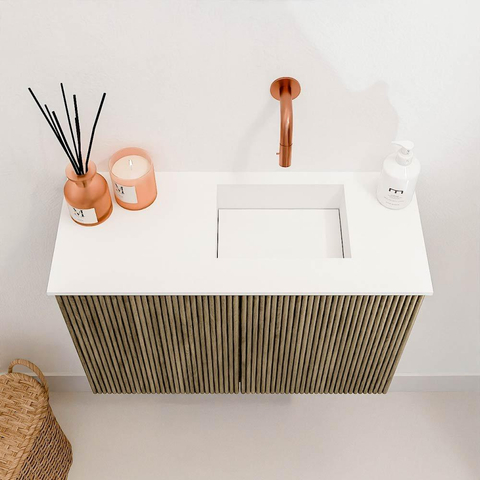 Mondiaz JOYA 60cm toiletmeubel - kleur Dusk - Wastafel FAYE positie Rechts Zonder kraangat kleur Talc. SW1421595