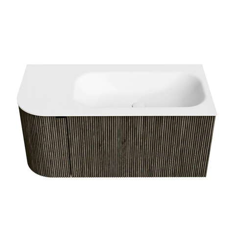 Mondiaz KURVE Badkamermeubelset - 95x46x40cm - 1 lade - 1 deur - wastafel solid surface - rechts - 1 kraangat - Shadow SW1414210