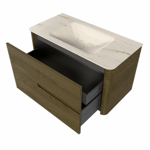 Mondiaz CIRO-DLUX Badkamermeubelset - 90x45x50cm - Solid surface wastafel Meli - 1 wasbak Midden - 1 kraangat - 2 lades - Dusk SW1533138
