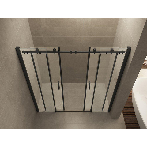 Wiesbaden Slide Nis schuifdeur dubbel - 180x200cm - 8mm - nano helder glas - mat zwart SW568409
