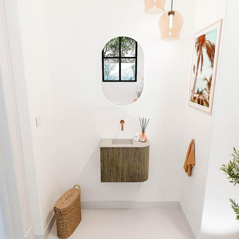 Mondiaz JOYA-DLUX 51.6cm toiletmeubel - ronding rechts kleur Dusk - Wastafel FAYE positie Links Zonder kraangat kleur Opalo. SW1423346