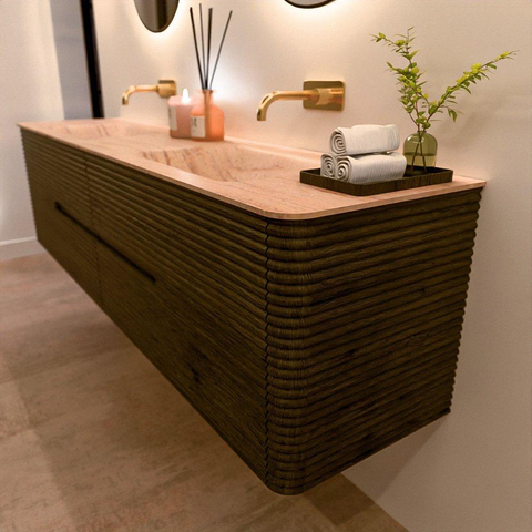 Mondiaz CIRO-DLUX Badkamermeubelset - 190x45x50cm - Solid surface wastafel Saba - 2 wasbak Dubbel - zonder kraangaten - 4 lades - Shadow SW1532735