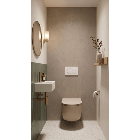 QeramiQ Dely Swirl Toiletset - 36.5x53cm - Geberit UP320 inbouwreservoir - met Burda frame - slim zitting - witte sigma bedieningsplaat - ronde knoppen - mat beige SW1130208