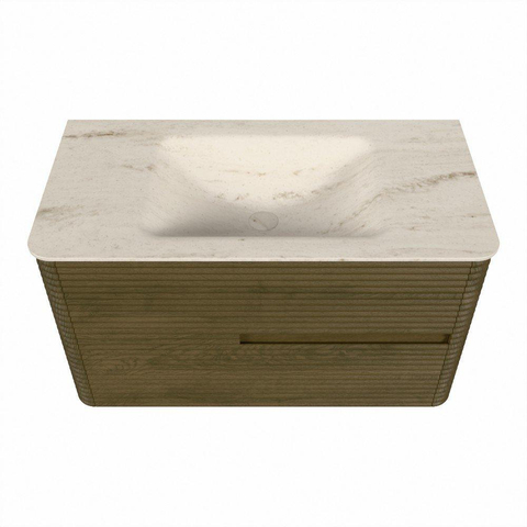 Mondiaz CIRO-DLUX Badkamermeubelset - 90x45x50cm - Solid surface wastafel Meli - 1 wasbak Midden - 1 kraangat - 2 lades - Dusk SW1533138