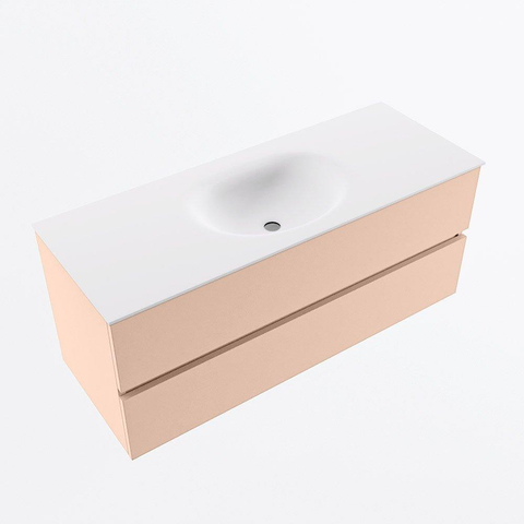 MONDIAZ VICA Ensemble meuble de salle de bains - 120cm - meuble bas rosee - 2 tiroirs - vasque moon centrale - 1 trou de robinet - version haute 60cm - talc SW1080353