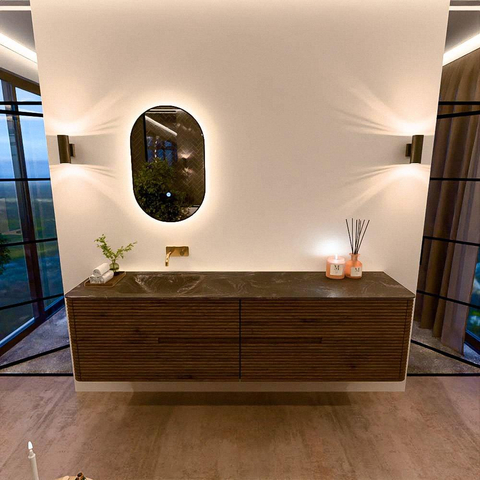 Mondiaz CIRO-DLUX Meuble de salle de bains - 190x45x50cm - Plan-vasque Solid surface Lava - 1 vasque à gauche - sans trous de robinetterie - 4 tiroirs - Dusk SW1532929
